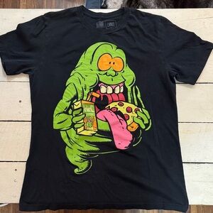 Black Graphic Tee with Green and Pink Design